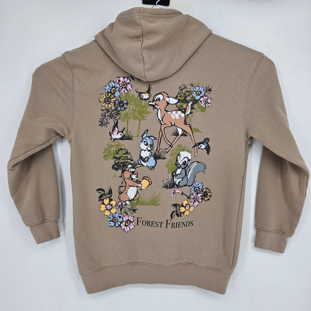 Disney Bambi Hoodie Mens Medium Sweatshirt Tan Beige Forest Friends